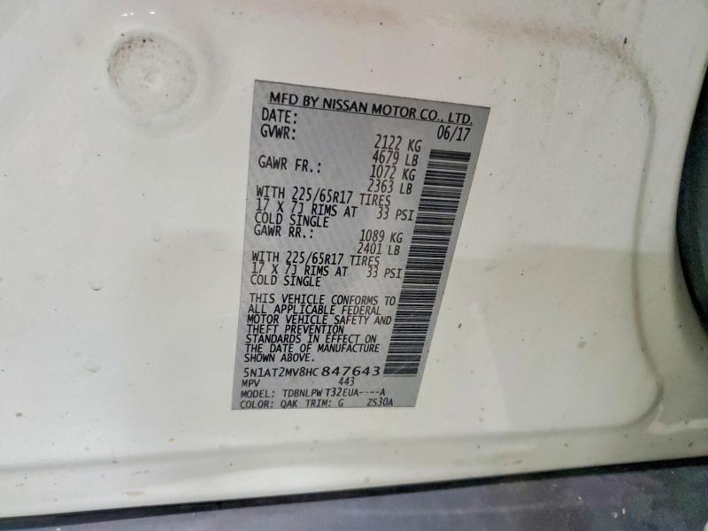 Продажа на аукционе авто 2017 Nissan Rogue, vin: 5N1AT2MV8HC847643, номер лота: 57997696