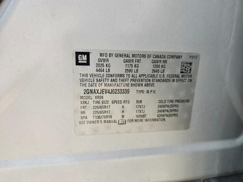 Продажа на аукционе авто 2018 Chevrolet Equinox, vin: 2GNAXJEV4J6233339, номер лота: 58129676