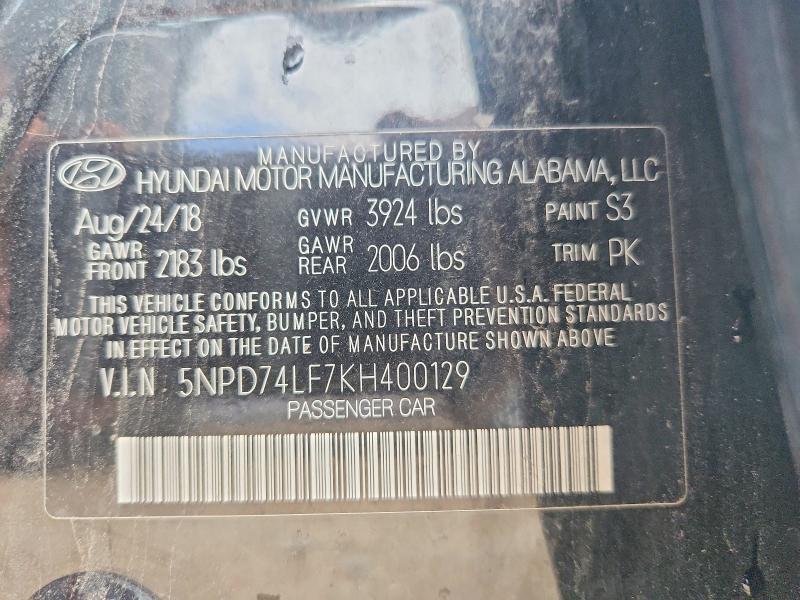 Продаж на аукціоні авто 2019 Hyundai Elantra, vin: 5NPD74LF7KH400129, номер лоту: 57366796