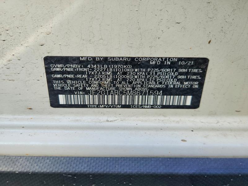 59063266 :رقم المزاد ، JF2GTABC5M8671594 vin ، 2021 Subaru Crosstrek مزاد بيع