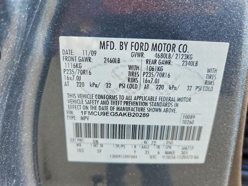 55530316 :رقم المزاد ، 1FMCU9EG5AKB20289 vin ، 2010 Ford Escape مزاد بيع