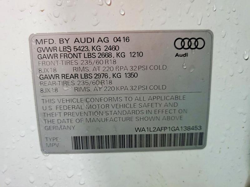 Продажа на аукционе авто 2016 Audi Q5, vin: WA1L2AFP1GA138453, номер лота: 58886346