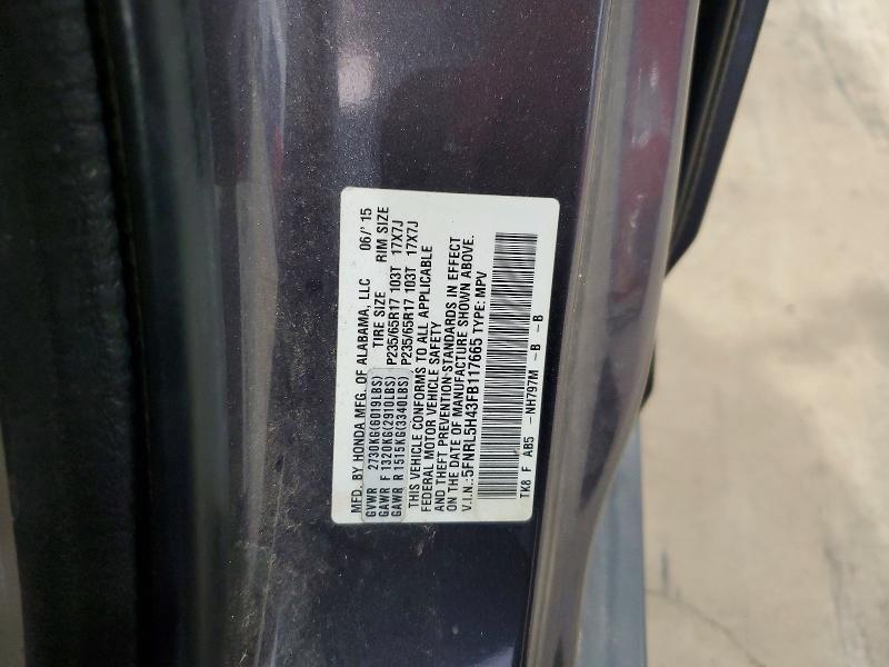 58879476 :رقم المزاد ، 5FNRL5H43FB117665 vin ، 2015 Honda Odyssey مزاد بيع