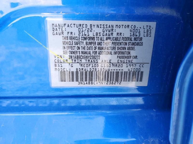 2022 Nissan Sentra მანქანა იყიდება აუქციონზე, vin: 3N1AB8CV9NY238272, აუქციონის ნომერი: 57785276