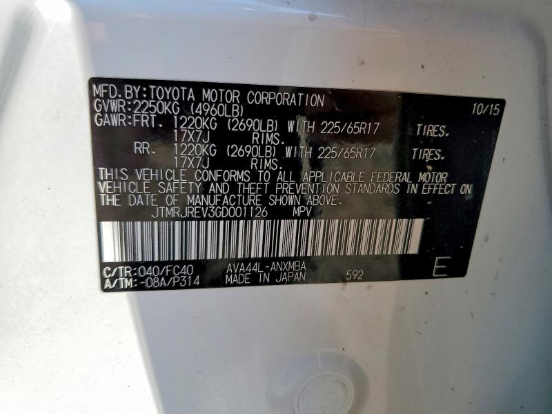 2016 Toyota Rav4 Hv მანქანა იყიდება აუქციონზე, vin: JTMRJREV3GD001126, აუქციონის ნომერი: 59007526