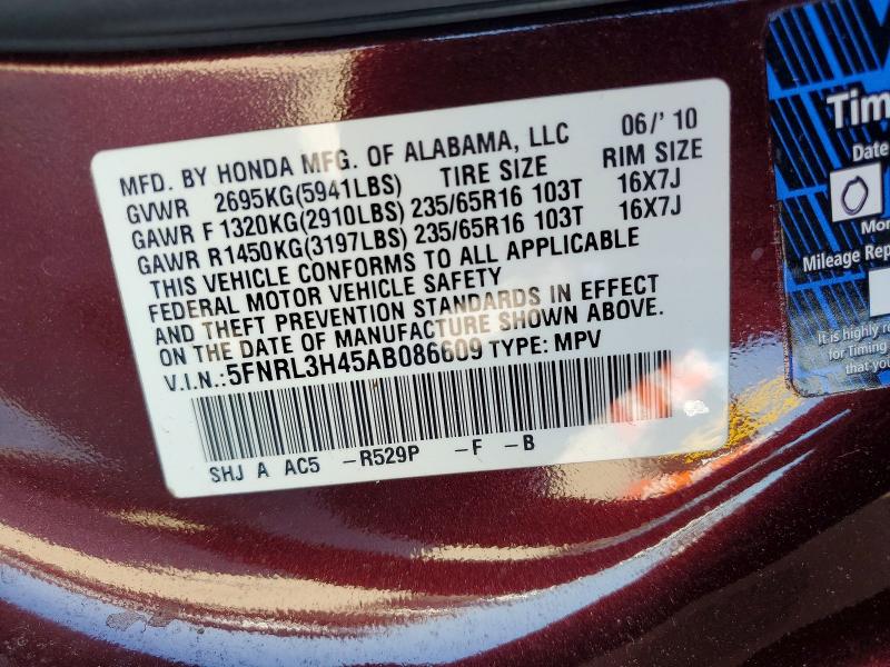Продажа на аукционе авто 2010 Honda Odyssey, vin: 5FNRL3H45AB086609, номер лота: 55867756