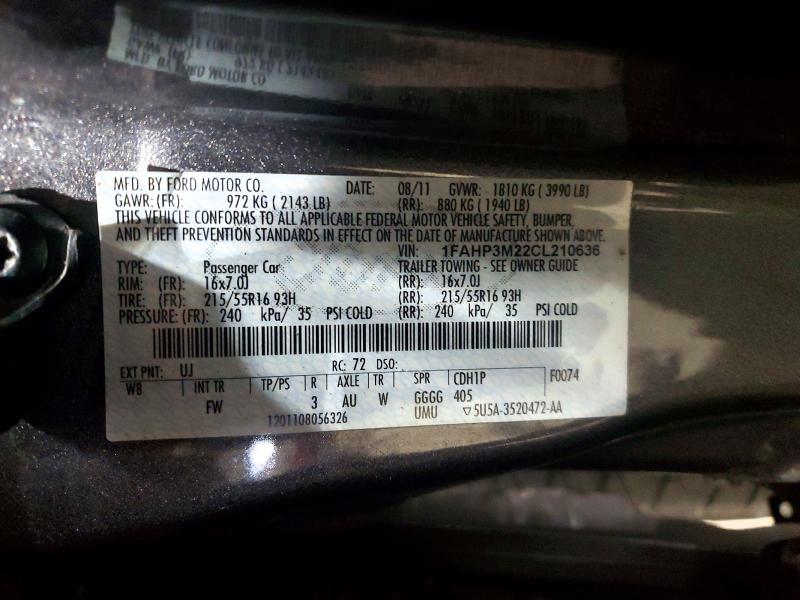 2012 Ford Focus მანქანა იყიდება აუქციონზე, vin: 1FAHP3M22CL210636, აუქციონის ნომერი: 57045586