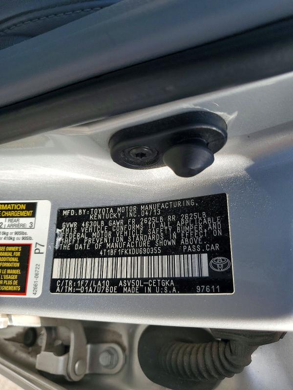 55764636 :رقم المزاد ، 4T1BF1FKXDU690355 vin ، 2013 Toyota Camry مزاد بيع
