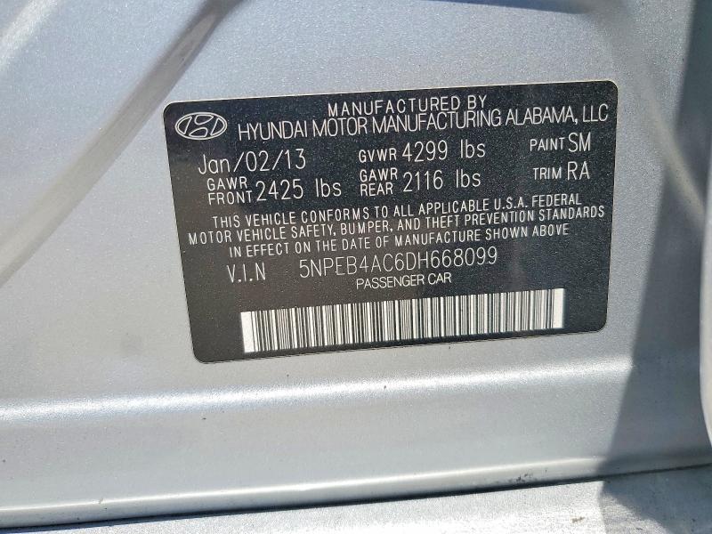 Auction sale of the 2013 Hyundai Sonata, vin: 5NPEB4AC6DH668099, lot number: 55876406