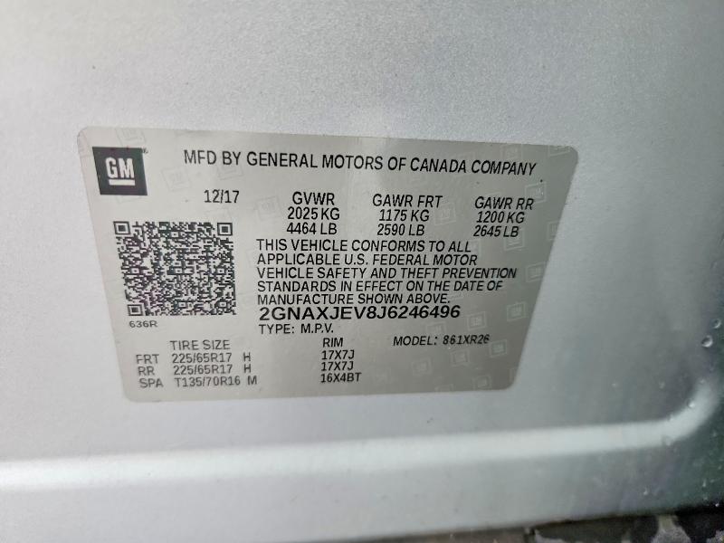 55639816 :رقم المزاد ، 2GNAXJEV8J6246496 vin ، 2018 Chevrolet Equinox مزاد بيع