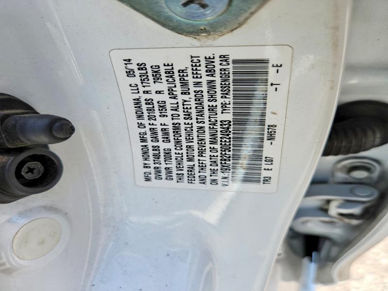 Продаж на аукціоні авто 2014 Honda Civic, vin: 19XFB2F50EE249433, номер лоту: 57917866