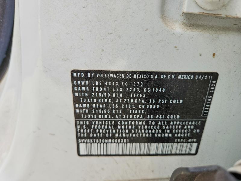 Aukcja sprzedaży 2022 Volkswagen Taos, vin: 3VVRX7B20NM006381, numer aukcji: 56893296