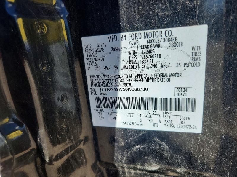 56534646 :رقم المزاد ، 1FTRW12W56KC68780 vin ، 2006 Ford F150 مزاد بيع