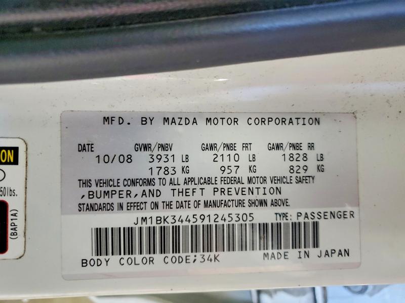 57318796 :رقم المزاد ، JM1BK344591245305 vin ، 2009 Mazda 3 مزاد بيع