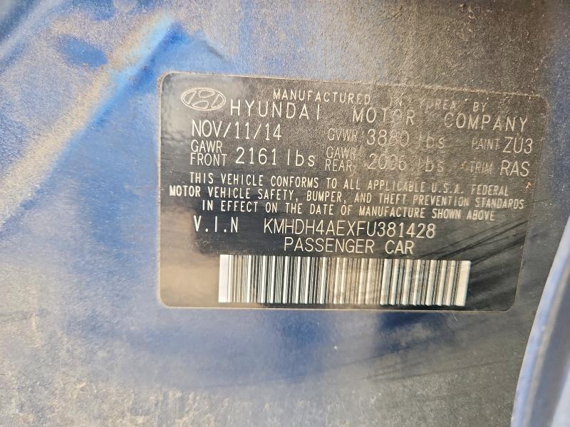 55469816 :رقم المزاد ، KMHDH4AEXFU381428 vin ، 2015 Hyundai Elantra مزاد بيع