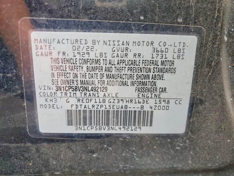 Продажа на аукционе авто 2022 Nissan Kicks, vin: 3N1CP5BV3NL492129, номер лота: 58914216