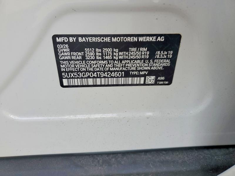 2026 Bmw X3 მანქანა იყიდება აუქციონზე, vin: 5UX53GP04T9424601, აუქციონის ნომერი: 57853606