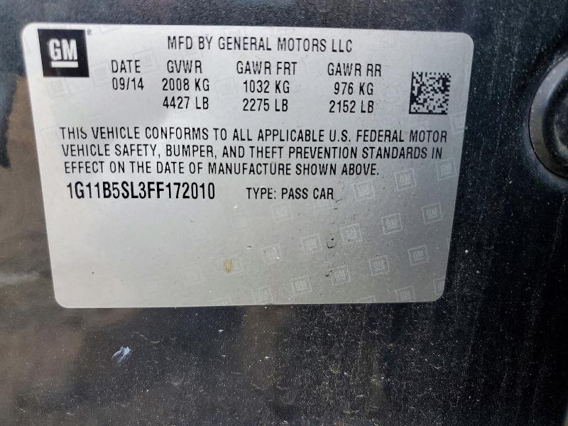 Aukcja sprzedaży 2015 Chevrolet Malibu, vin: 1G11B5SL3FF172010, numer aukcji: 58547806