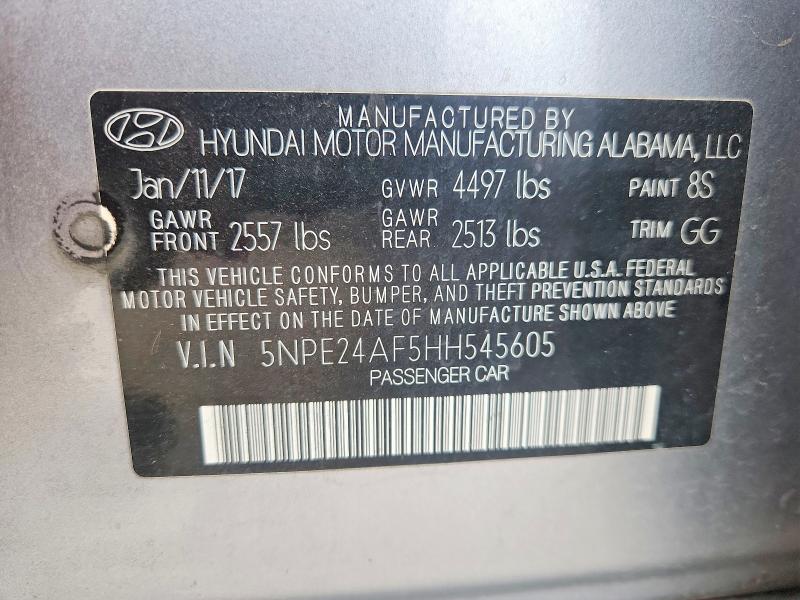 2017 Hyundai Sonata მანქანა იყიდება აუქციონზე, vin: 5NPE24AF5HH545605, აუქციონის ნომერი: 56132166