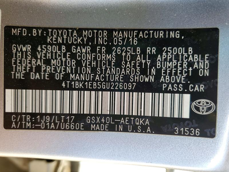 2016 Toyota Avalon მანქანა იყიდება აუქციონზე, vin: 4T1BK1EB5GU226097, აუქციონის ნომერი: 56168256