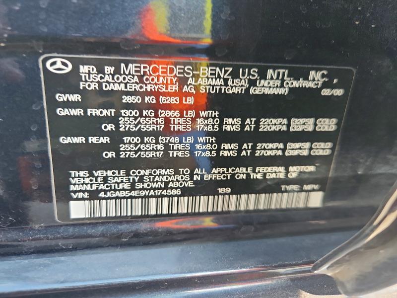 Продажа на аукционе авто 2000 Mercedes-benz Ml, vin: 4JGAB54E9YA174586, номер лота: 57756686