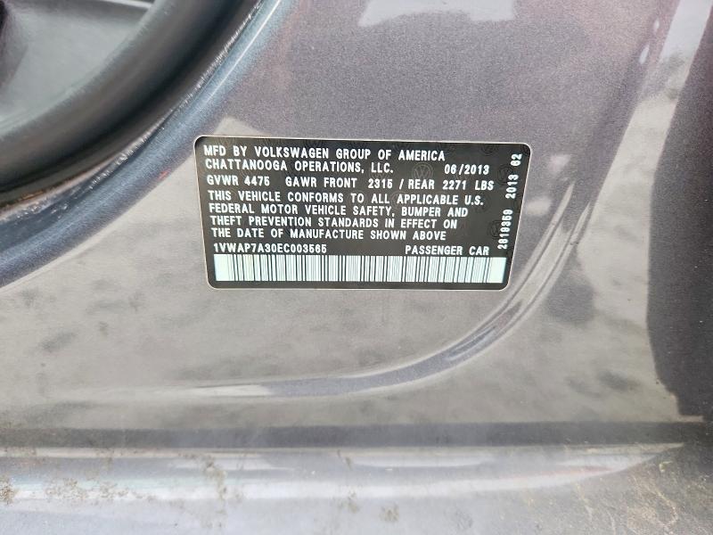 55445746 :رقم المزاد ، 1VWAP7A30EC003565 vin ، 2014 Volkswagen Passat مزاد بيع