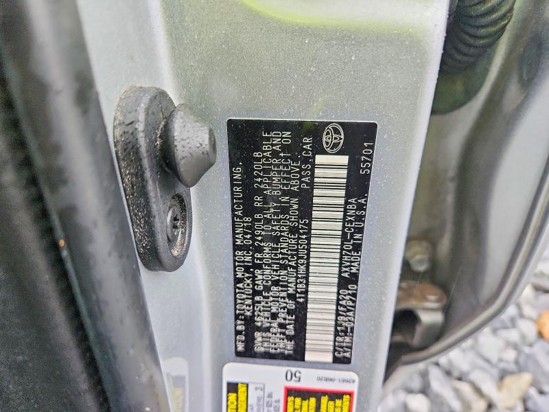 2018 Toyota Camry მანქანა იყიდება აუქციონზე, vin: 4T1B31HK9JU504175, აუქციონის ნომერი: 57714336
