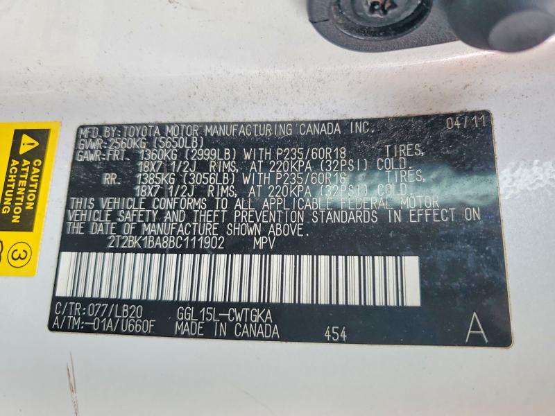 58588806 :رقم المزاد ، 2T2BK1BA8BC111902 vin ، 2011 Lexus Rx مزاد بيع