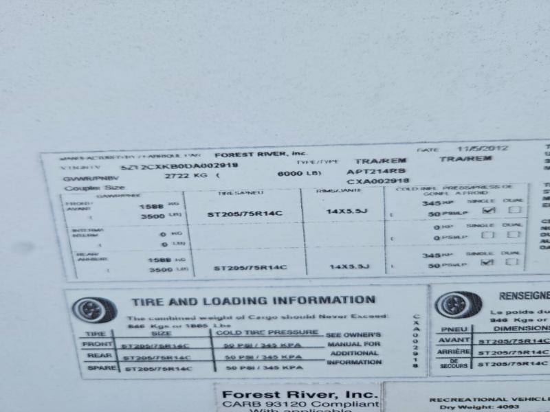 58982036 :رقم المزاد ، 5ZT2CXKB0DA002918 vin ، 2013 Coachman Recreational Vehicle (rv) مزاد بيع