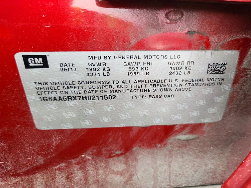 56845416 :رقم المزاد ، 1G6AA5RX7H0211502 vin ، 2017 Cadillac Ats مزاد بيع