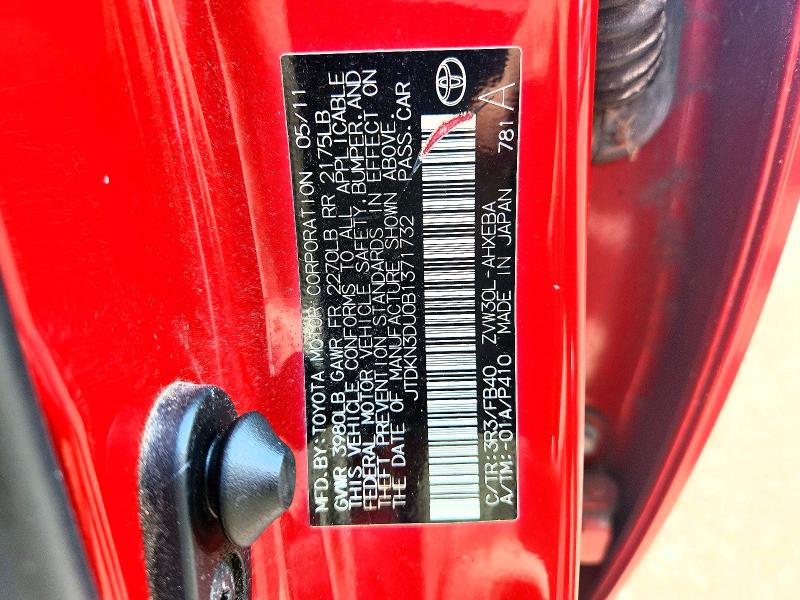 58991956 :رقم المزاد ، JTDKN3DU0B1371732 vin ، 2011 Toyota Prius مزاد بيع