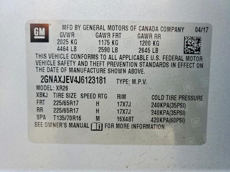 Продаж на аукціоні авто 2018 Chevrolet Equinox, vin: 2GNAXJEV4J6123181, номер лоту: 56967286
