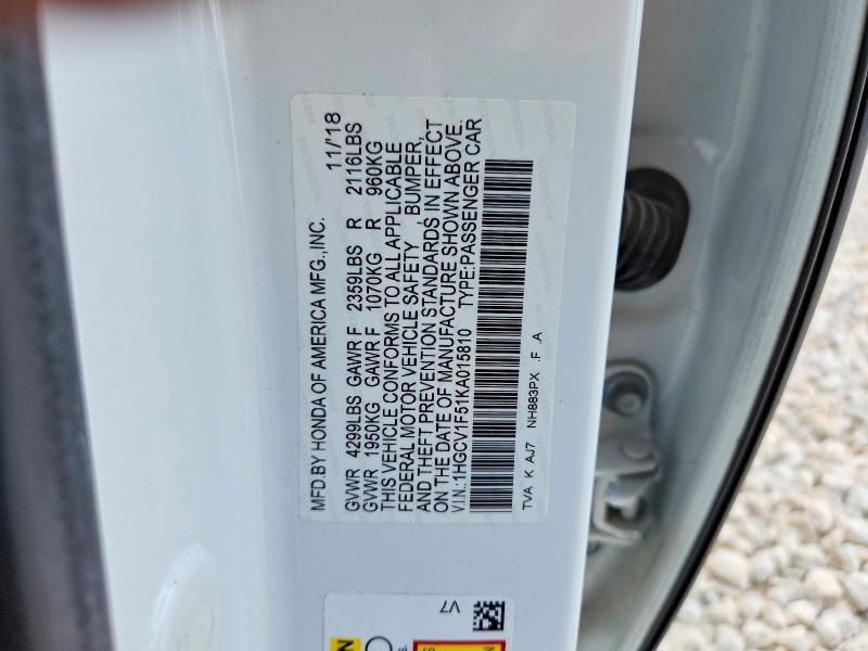 Продажа на аукционе авто 2019 Honda Accord, vin: 1HGCV1F51KA015810, номер лота: 55547126