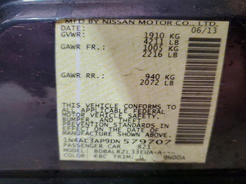 2013 Nissan Altima მანქანა იყიდება აუქციონზე, vin: 1N4AL3AP9DN579707, აუქციონის ნომერი: 57155226