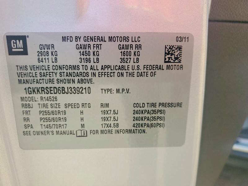 Aukcja sprzedaży 2011 Gmc Acadia, vin: 1GKKRSED6BJ339210, numer aukcji: 55410256