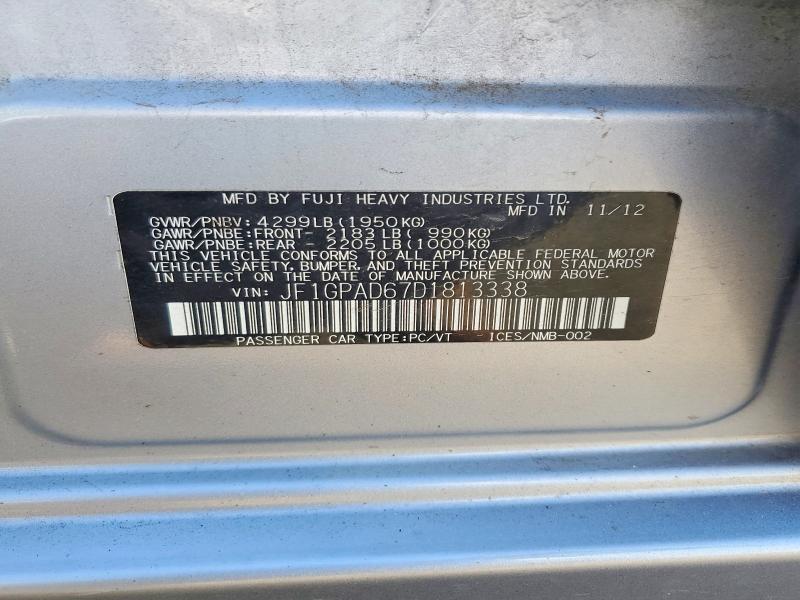 2013 Subaru Impreza მანქანა იყიდება აუქციონზე, vin: JF1GPAD67D1813338, აუქციონის ნომერი: 57180356