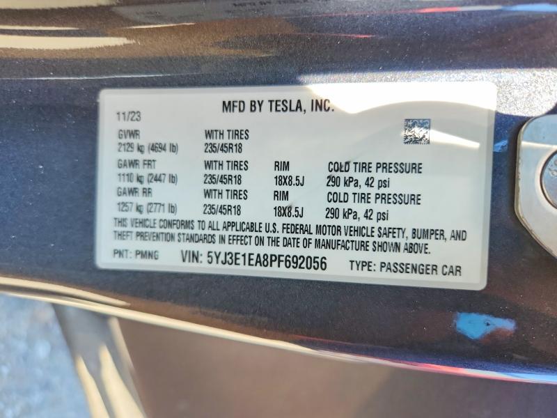 Продажа на аукционе авто 2023 Tesla Model 3, vin: 5YJ3E1EA8PF692056, номер лота: 56550796