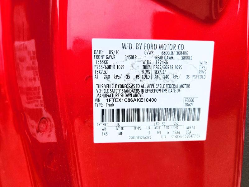 Aukcja sprzedaży 2010 Ford F150, vin: 1FTEX1C86AKE10400, numer aukcji: 55391176