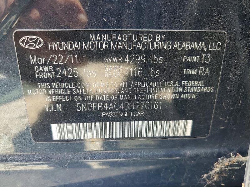 Продажа на аукционе авто 2011 Hyundai Sonata, vin: 5NPEB4AC4BH270161, номер лота: 58625896
