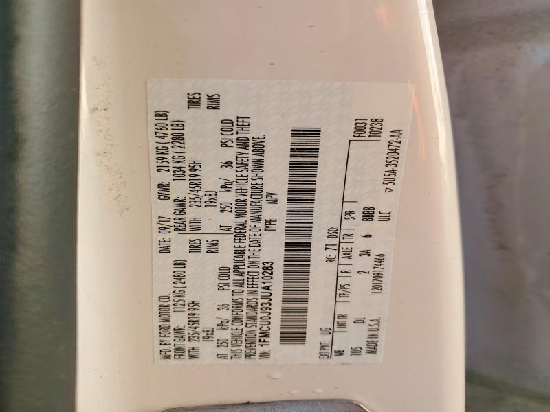 2018 Ford Escape მანქანა იყიდება აუქციონზე, vin: 1FMCU0J93JUA10283, აუქციონის ნომერი: 56791536
