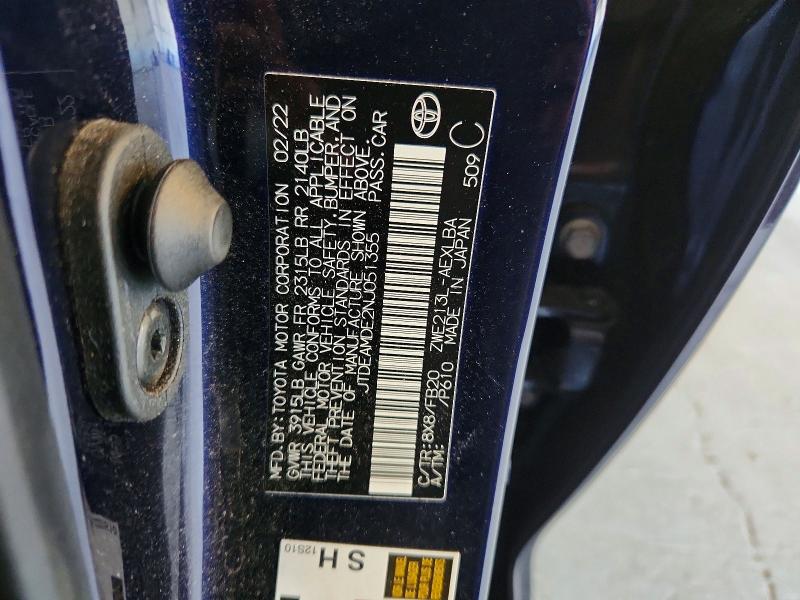 2022 Toyota Corolla მანქანა იყიდება აუქციონზე, vin: JTDEAMDE2NJ051355, აუქციონის ნომერი: 58460446