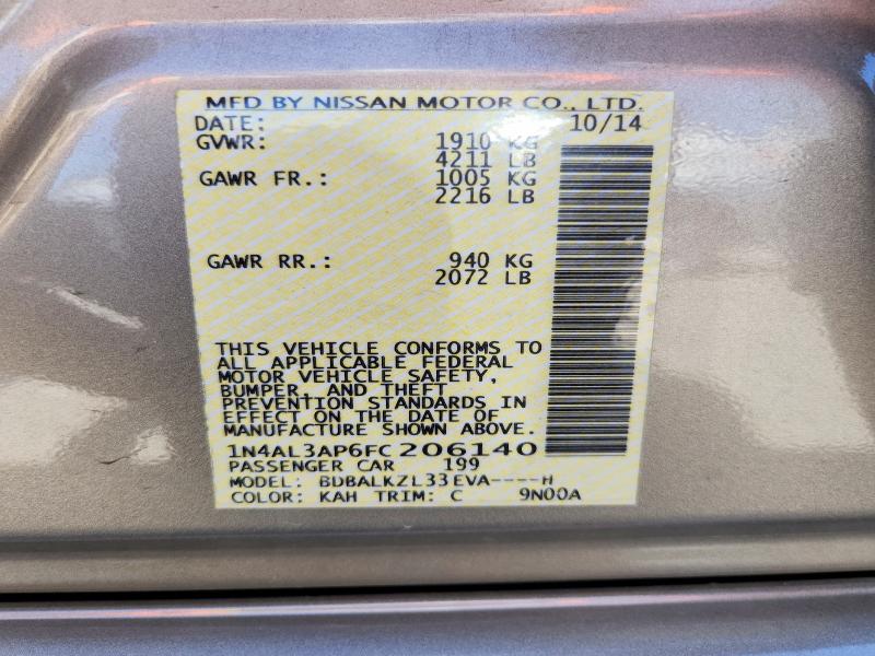 Продаж на аукціоні авто 2015 Nissan Altima, vin: 1N4AL3AP6FC206140, номер лоту: 56291596