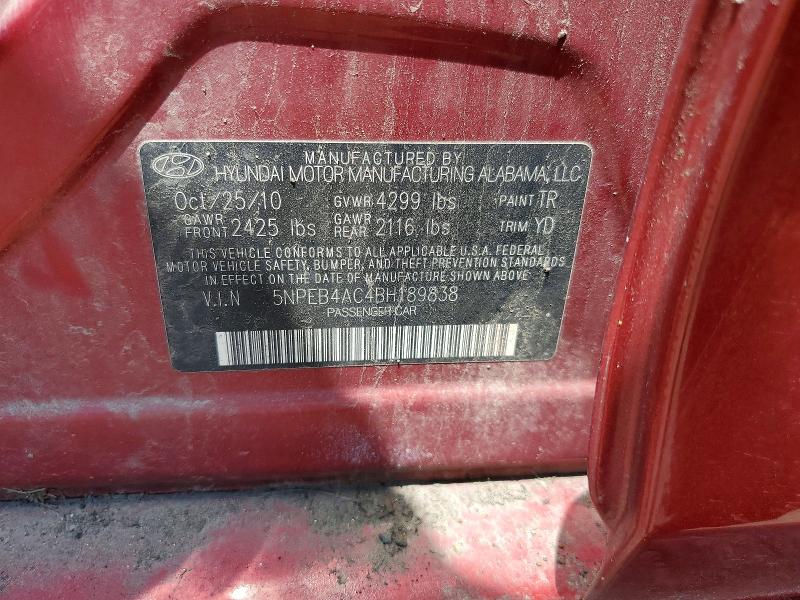 2011 Hyundai Sonata მანქანა იყიდება აუქციონზე, vin: 5NPEB4AC4BH189838, აუქციონის ნომერი: 58905326
