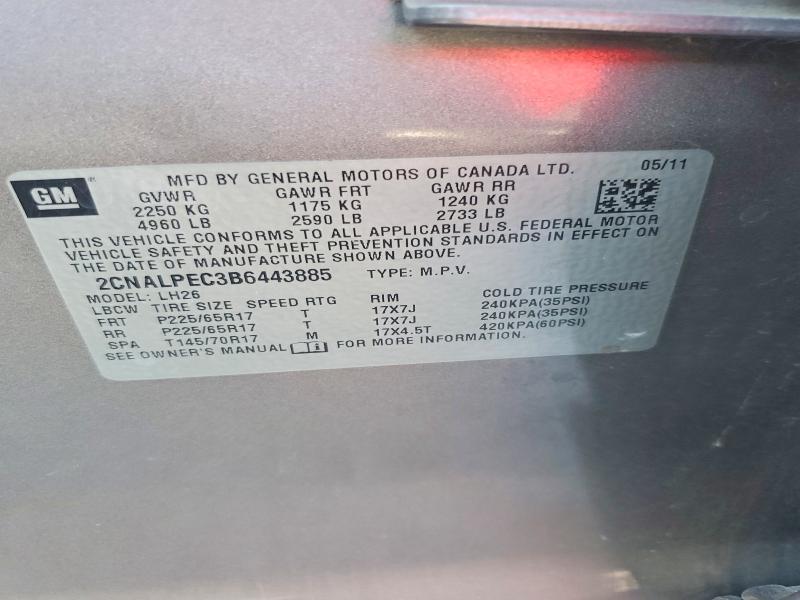 Auction sale of the 2011 Chevrolet Equinox, vin: 2CNALPEC3B6443885, lot number: 57158326
