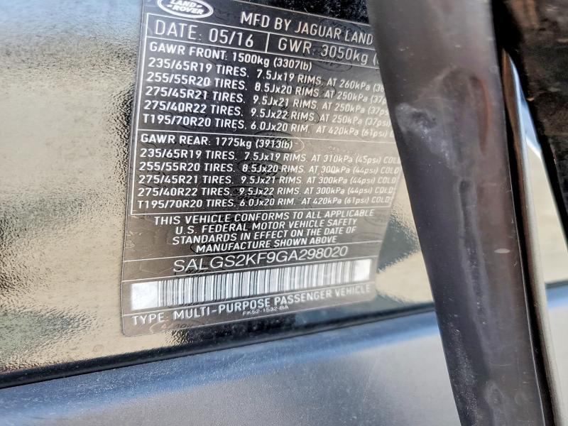 2016 Land Rover Range Rover მანქანა იყიდება აუქციონზე, vin: SALGS2KF9GA298020, აუქციონის ნომერი: 57748526