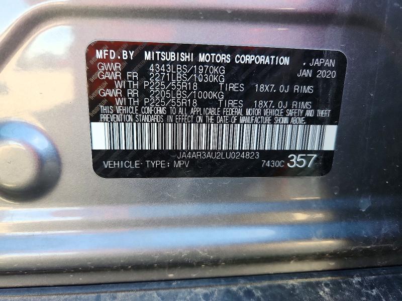 2020 Mitsubishi Outlander Sport მანქანა იყიდება აუქციონზე, vin: JA4AR3AU2LU024823, აუქციონის ნომერი: 57432106