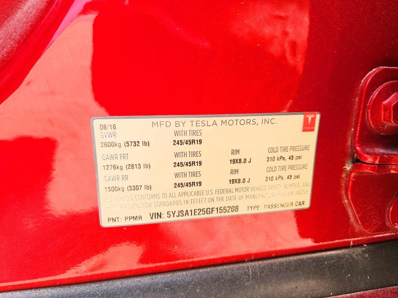58914936 :رقم المزاد ، 5YJSA1E25GF155208 vin ، 2016 Tesla Model S مزاد بيع