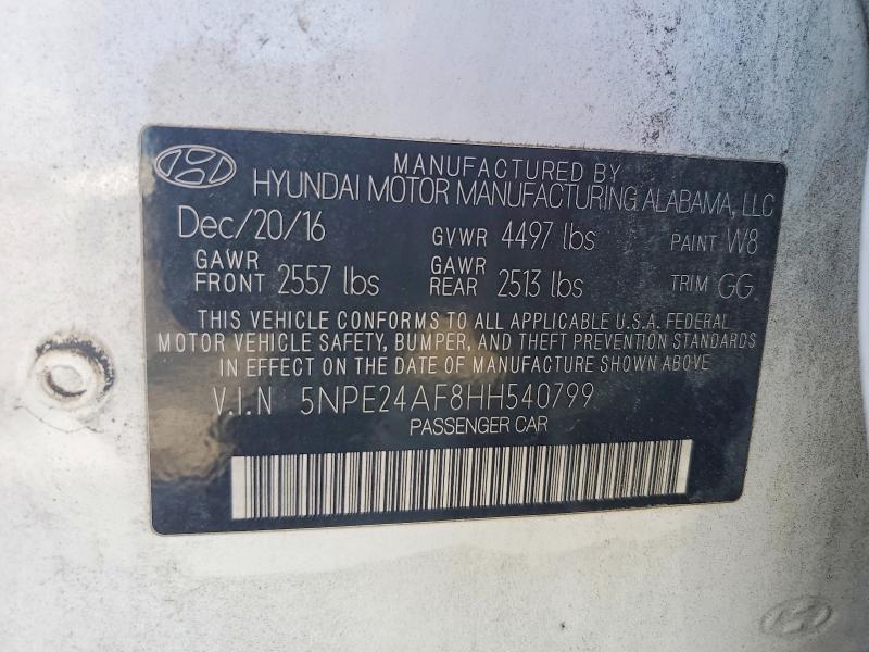 Aukcja sprzedaży 2017 Hyundai Sonata, vin: 5NPE24AF8HH540799, numer aukcji: 57784506