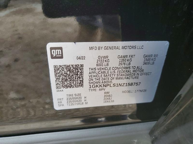 56327646 :رقم المزاد ، 1GKKNPLS1NZ158757 vin ، 2022 Gmc Acadia مزاد بيع