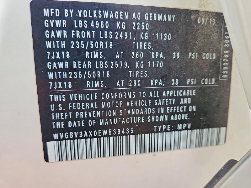 Aukcja sprzedaży 2014 Volkswagen Tiguan, vin: WVGBV3AX0EW539435, numer aukcji: 57751716